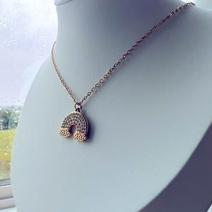 NEW 18k GOLD Plated Stainless Steel Rainbow Diamond Pendant Necklace Jewelry